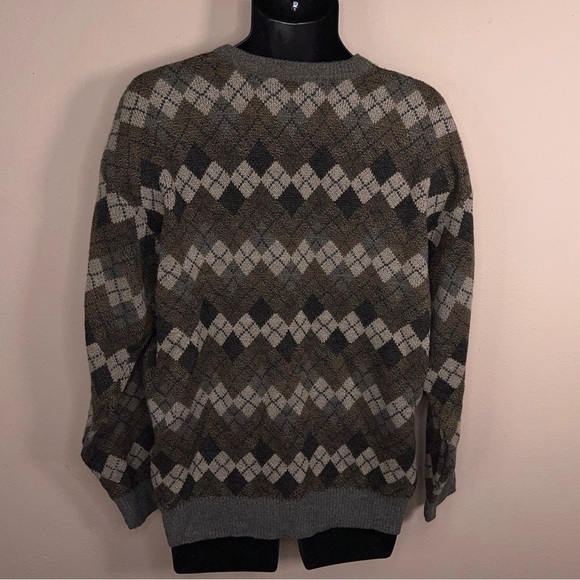 VINTAGE XLT MENS AMERICAN PORTRAIT GREEN ARGYLE SWEATER LONG SLEEVE KNIT - Picture 7 of 12